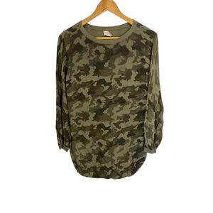 Women's Caslon Camo Crew Neck Sweater S Green Brown